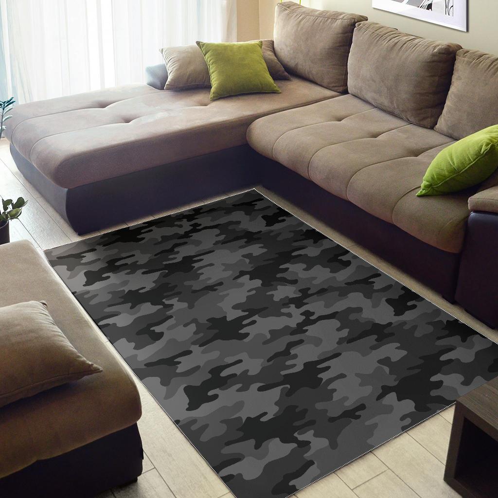 Black And Grey Camouflage Print Area Rug