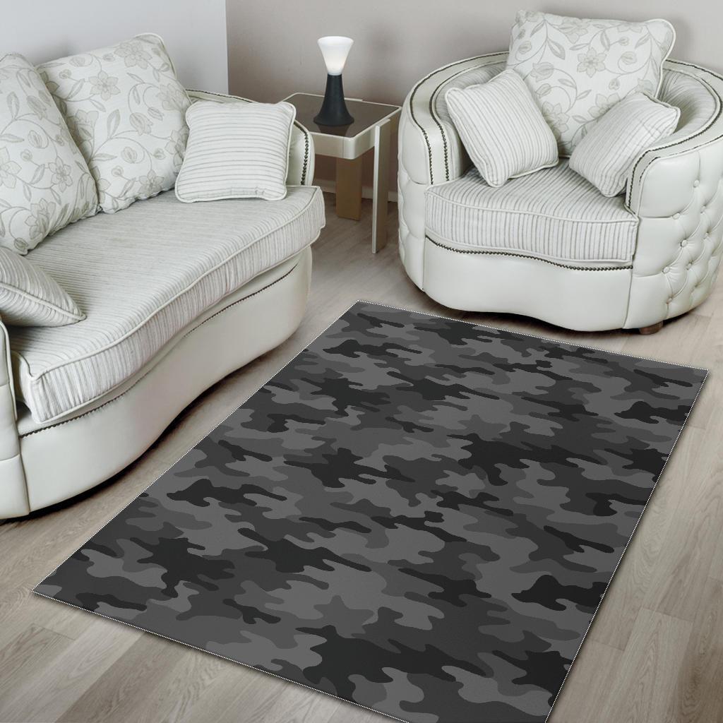 Black And Grey Camouflage Print Area Rug