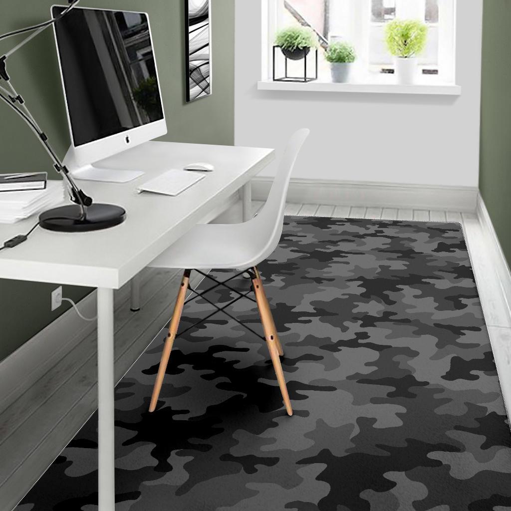 Black And Grey Camouflage Print Area Rug