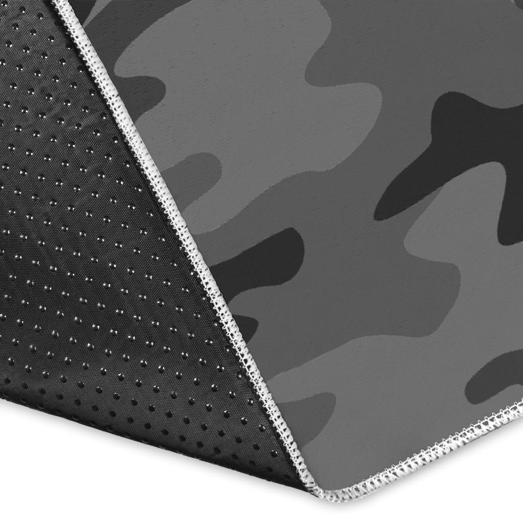 Black And Grey Camouflage Print Area Rug