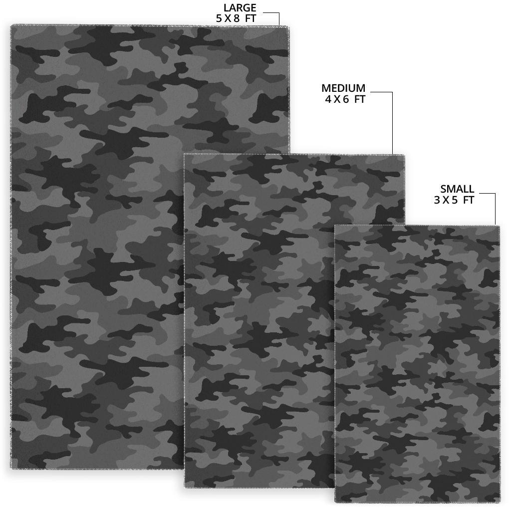 Black And Grey Camouflage Print Area Rug