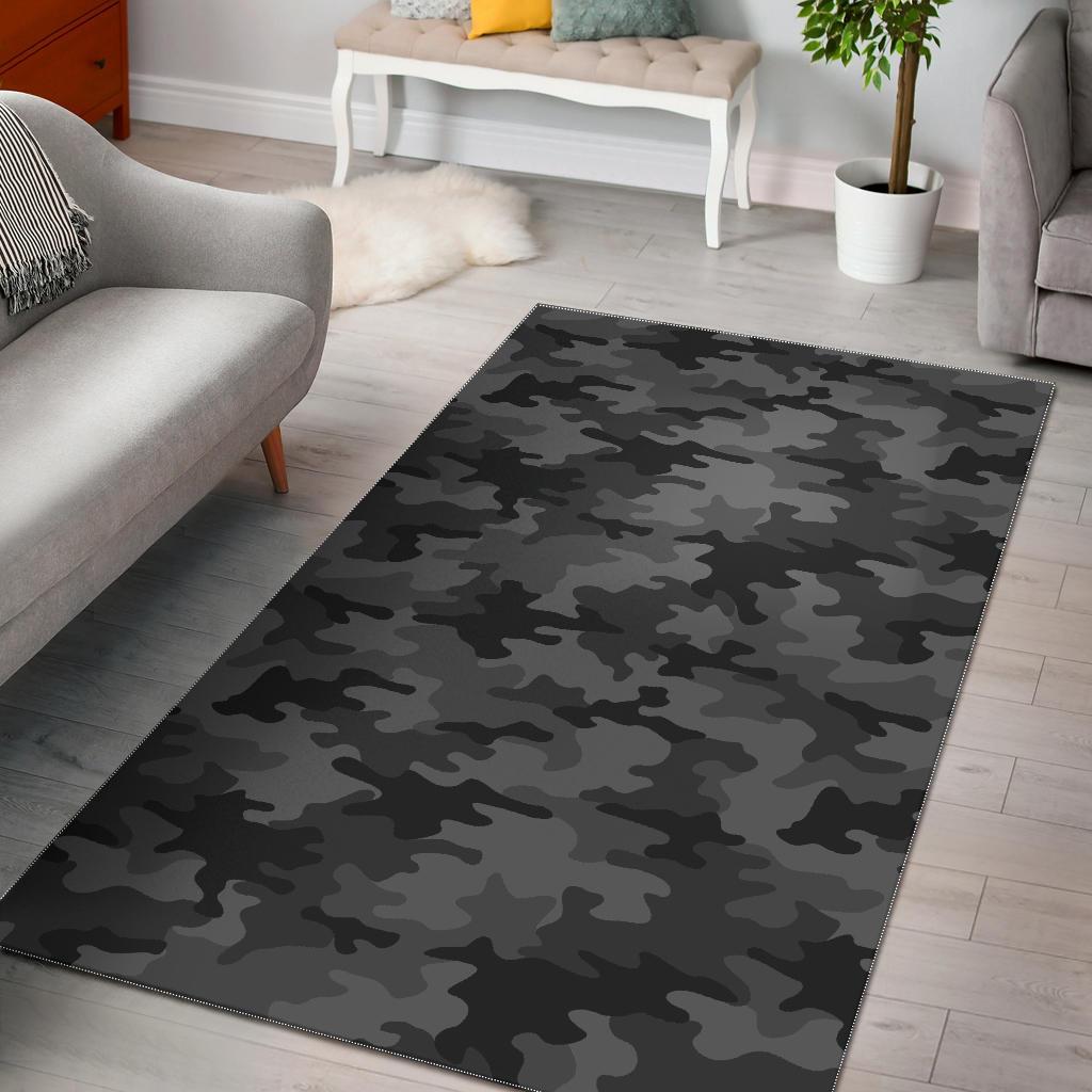 Black And Grey Camouflage Print Area Rug