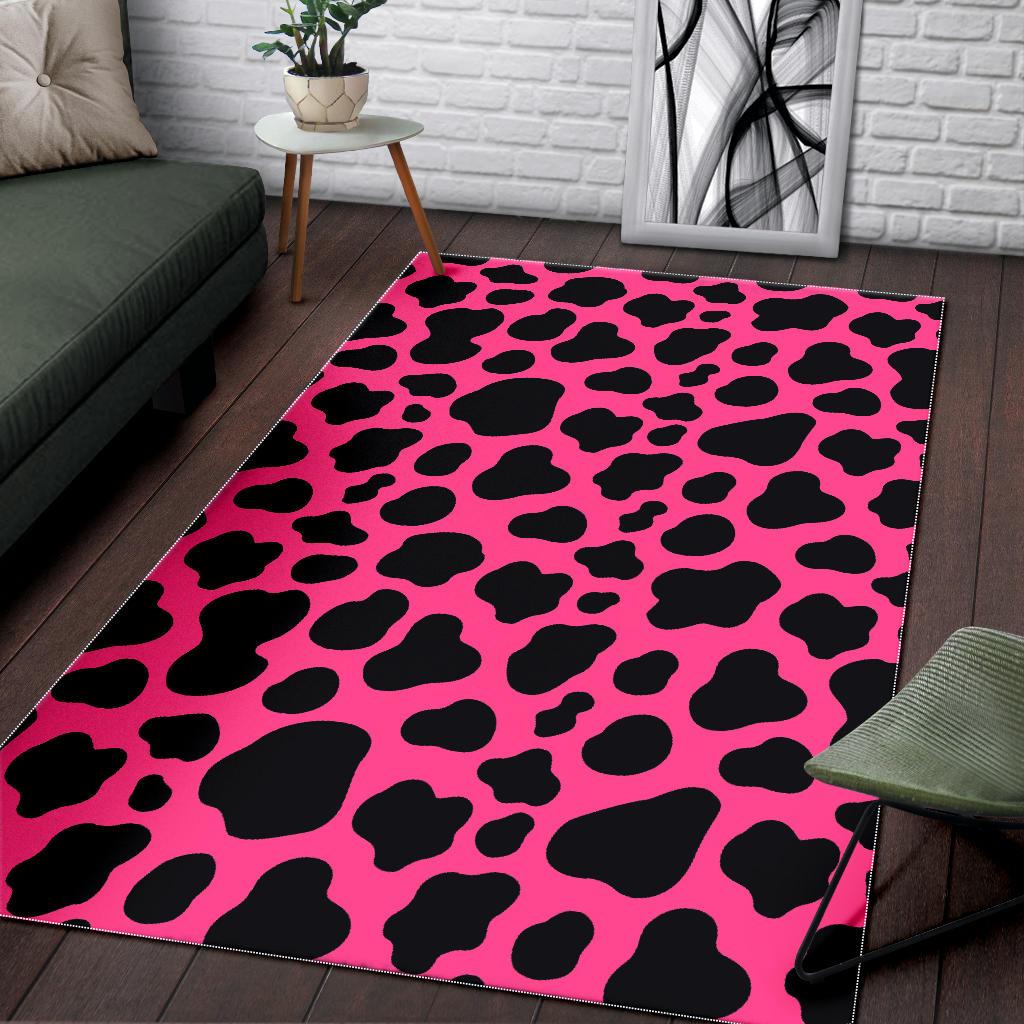 Black And Hot Pink Cow Print Area Rug