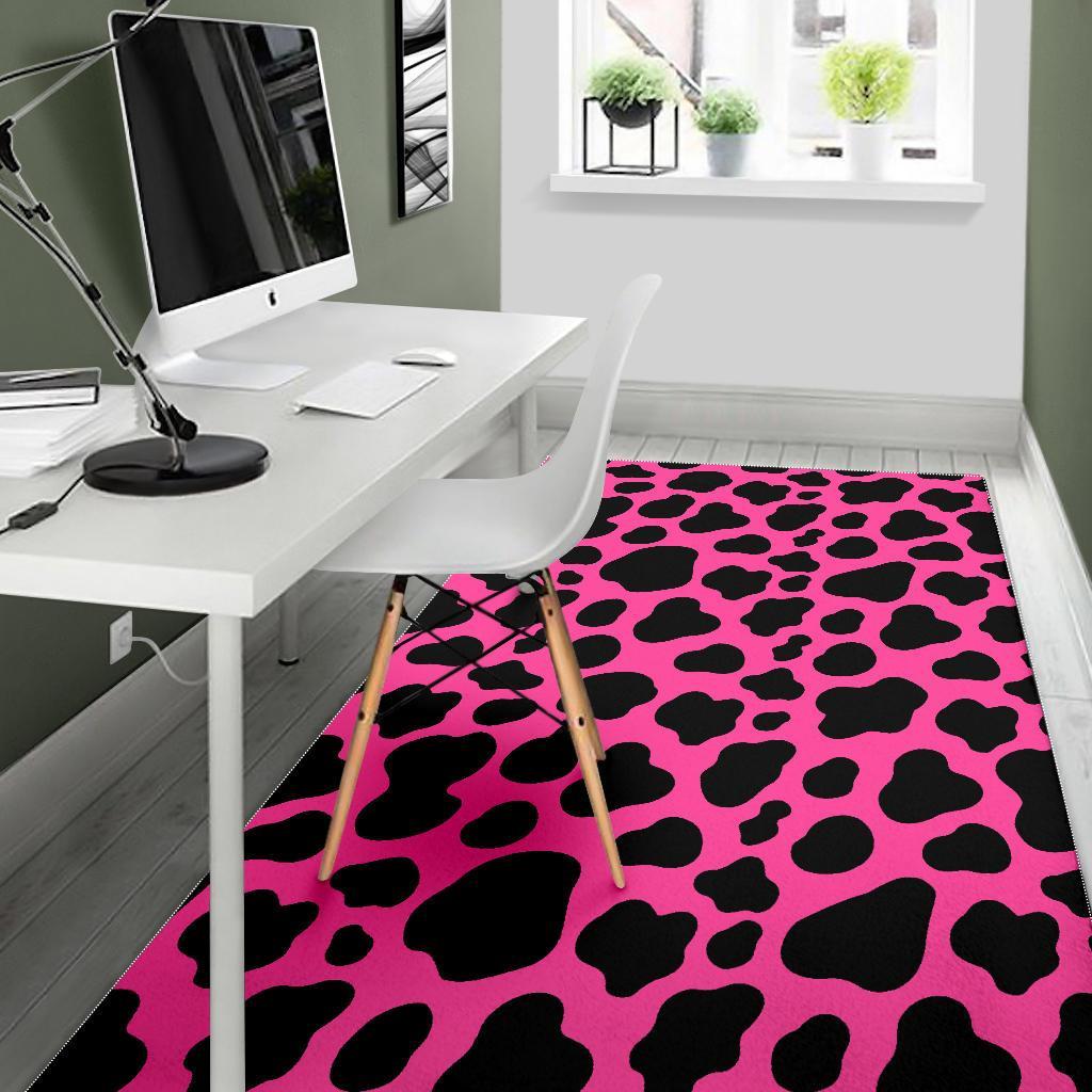 Black And Hot Pink Cow Print Area Rug