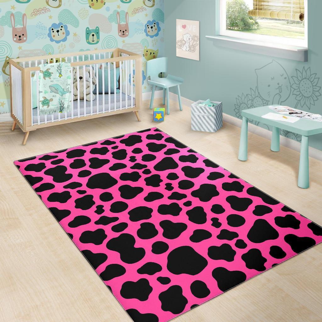 Black And Hot Pink Cow Print Area Rug