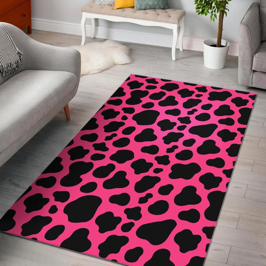 Black And Hot Pink Cow Print Area Rug