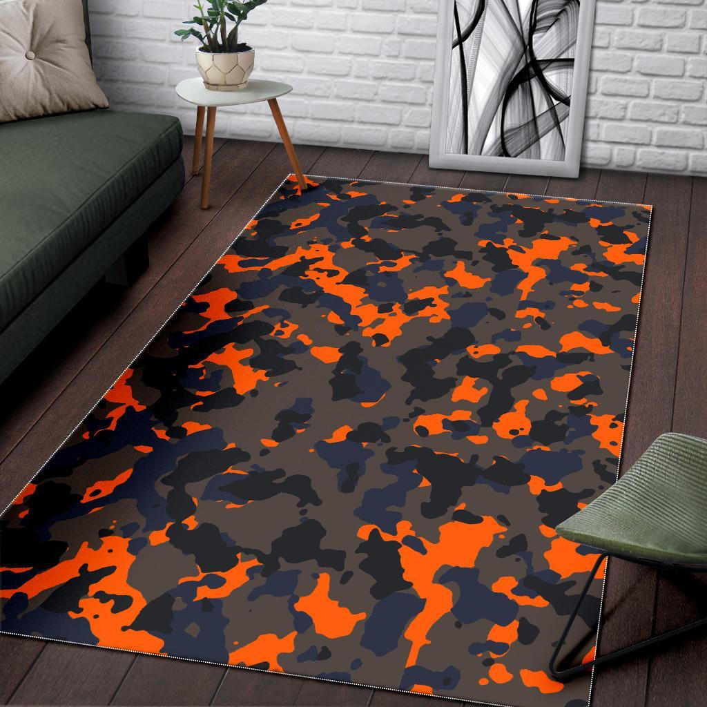 Black And Orange Camouflage Print Area Rug