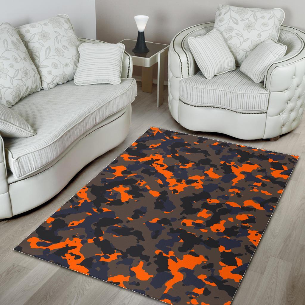 Black And Orange Camouflage Print Area Rug