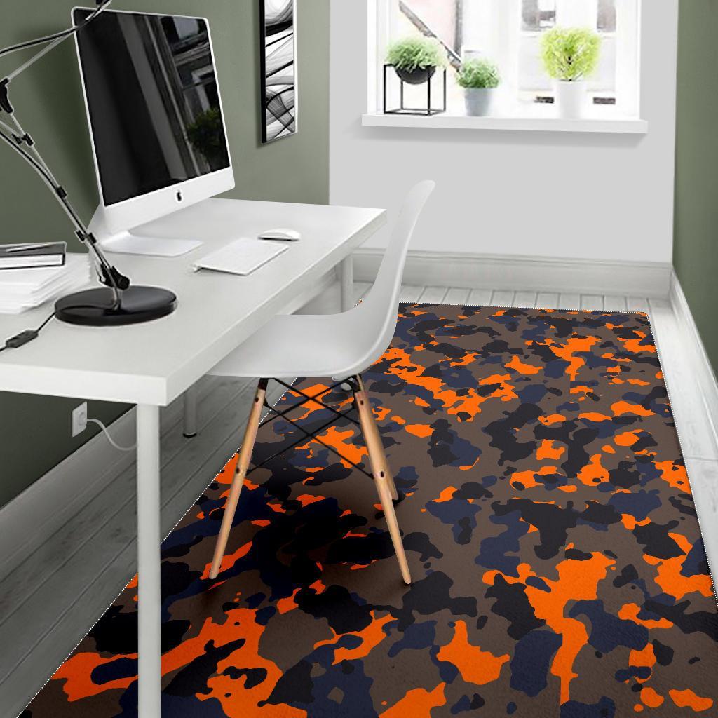 Black And Orange Camouflage Print Area Rug