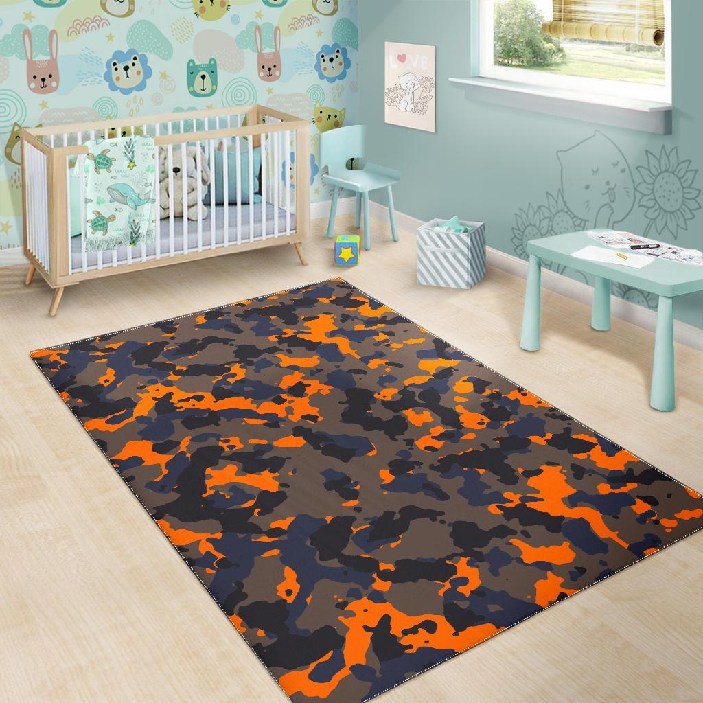 Black And Orange Camouflage Print Area Rug