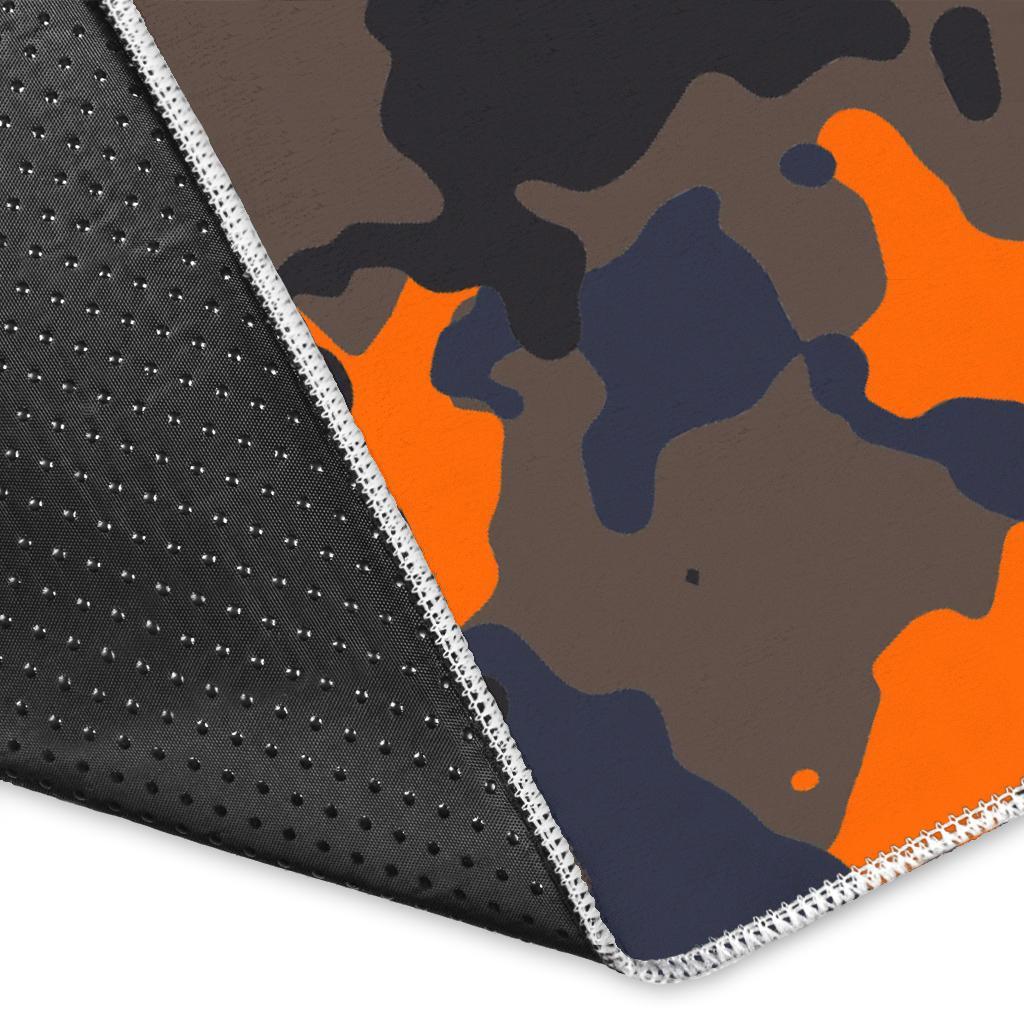 Black And Orange Camouflage Print Area Rug