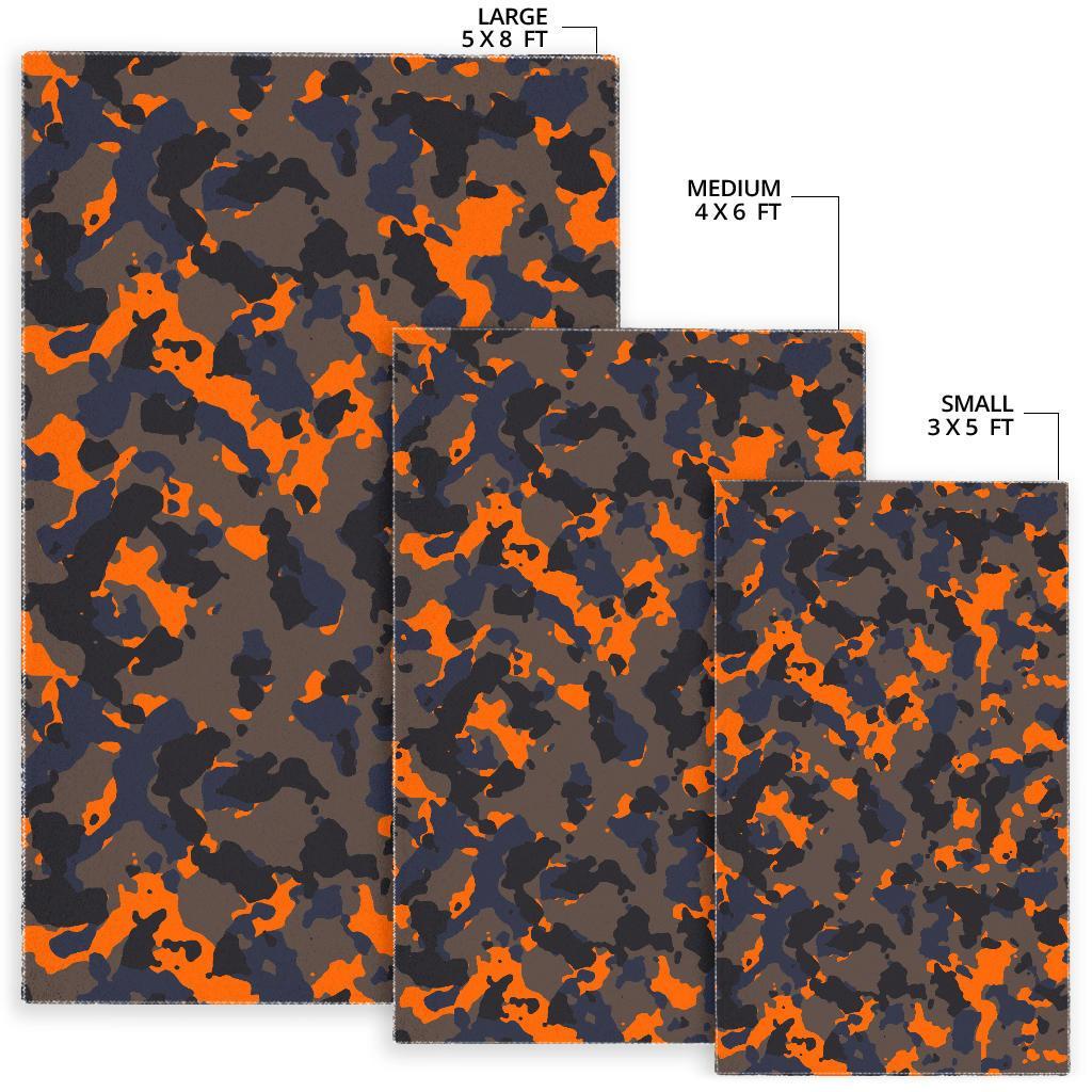 Black And Orange Camouflage Print Area Rug
