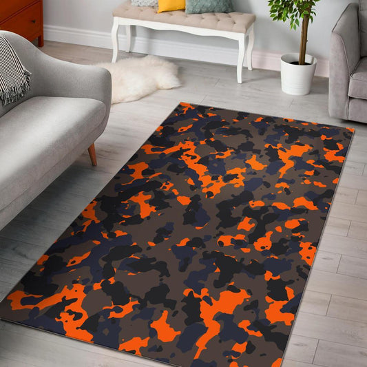 Black And Orange Camouflage Print Area Rug