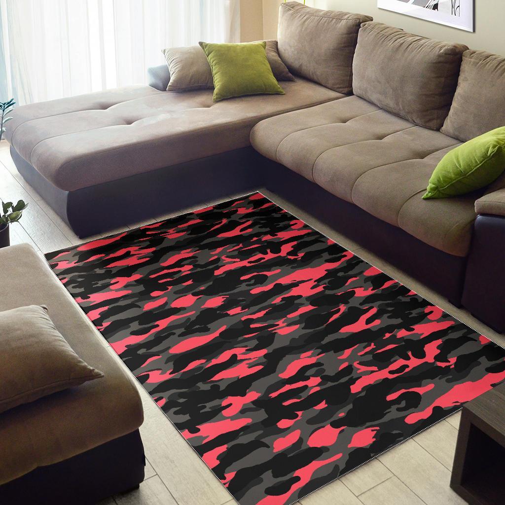 Black And Pink Camouflage Print Area Rug