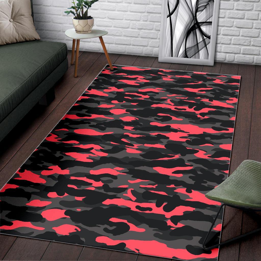 Black And Pink Camouflage Print Area Rug