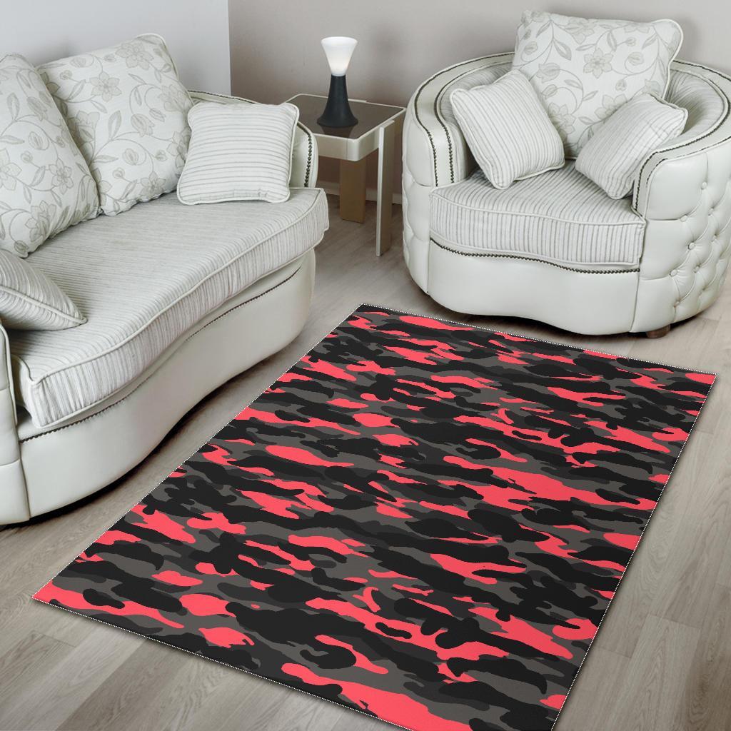 Black And Pink Camouflage Print Area Rug