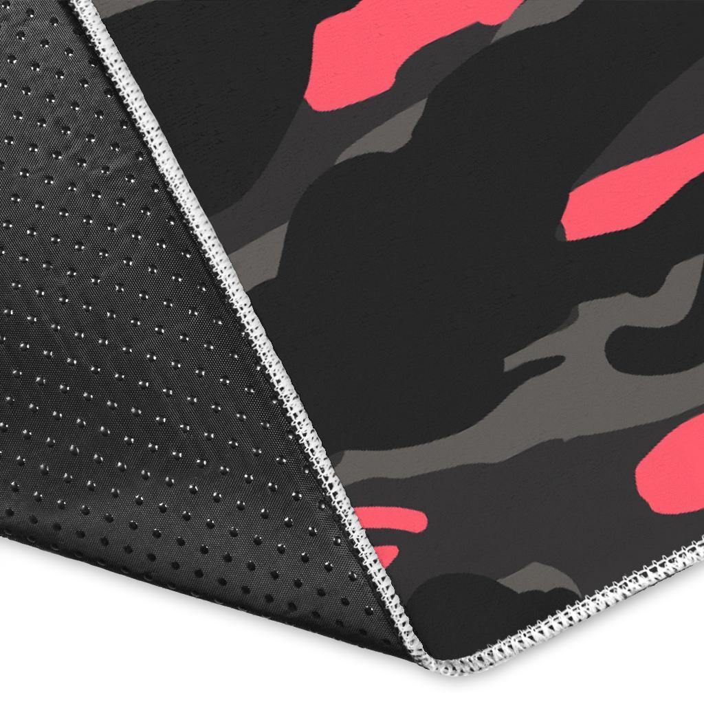 Black And Pink Camouflage Print Area Rug