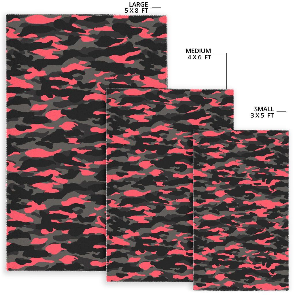 Black And Pink Camouflage Print Area Rug