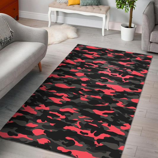 Black And Pink Camouflage Print Area Rug