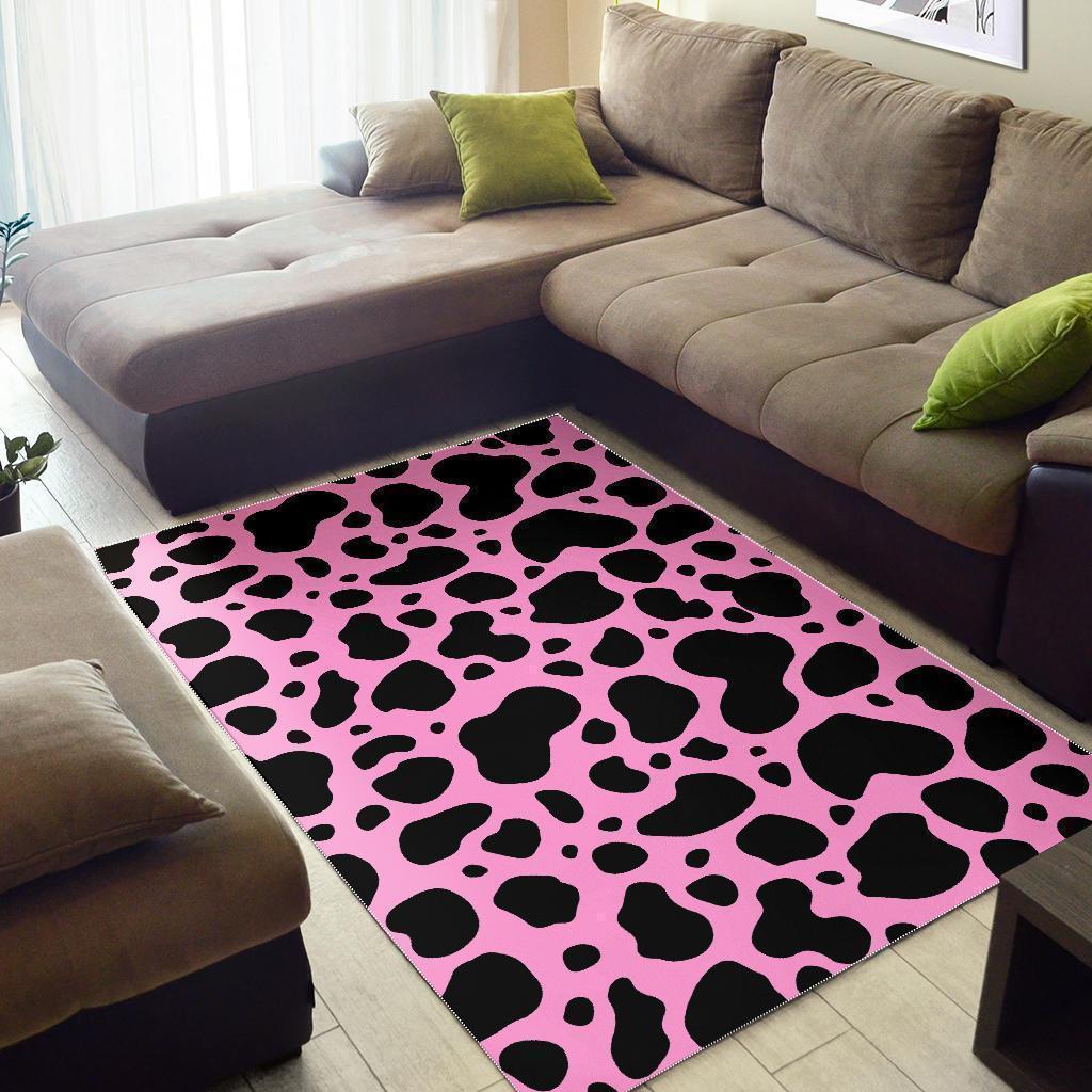 Black And Pink Cow Print Area Rug