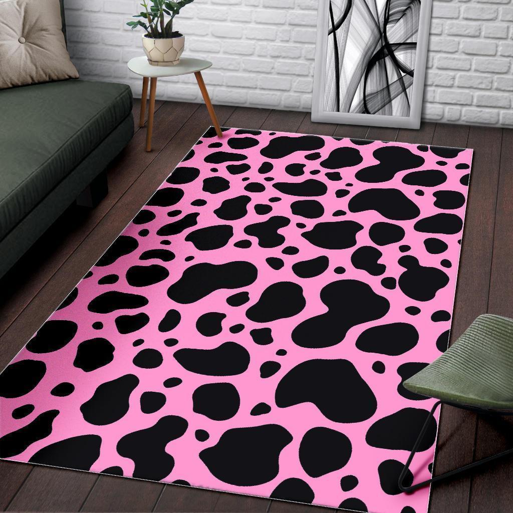 Black And Pink Cow Print Area Rug
