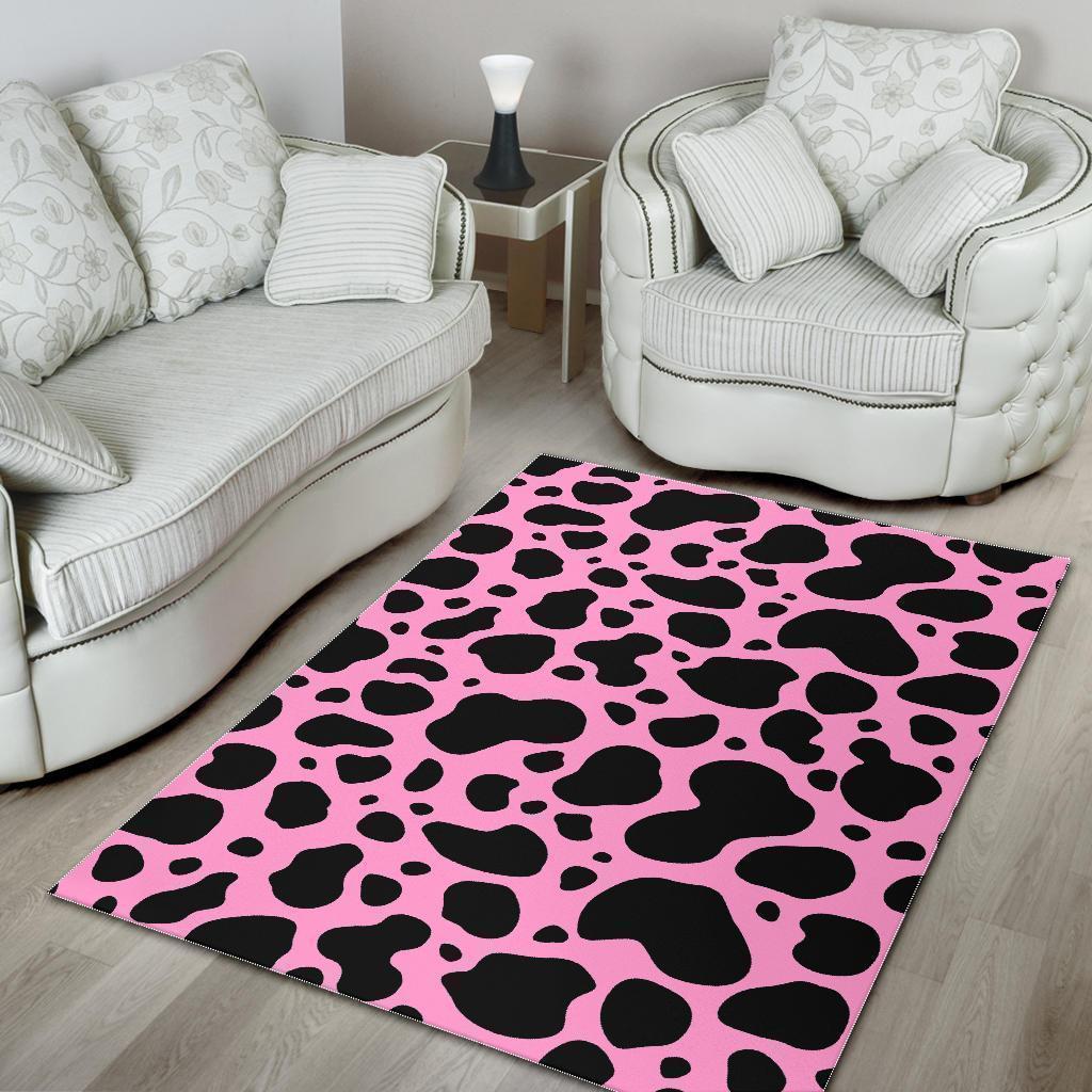 Black And Pink Cow Print Area Rug