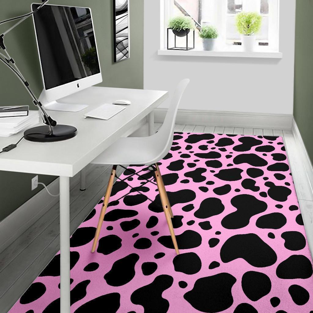 Black And Pink Cow Print Area Rug