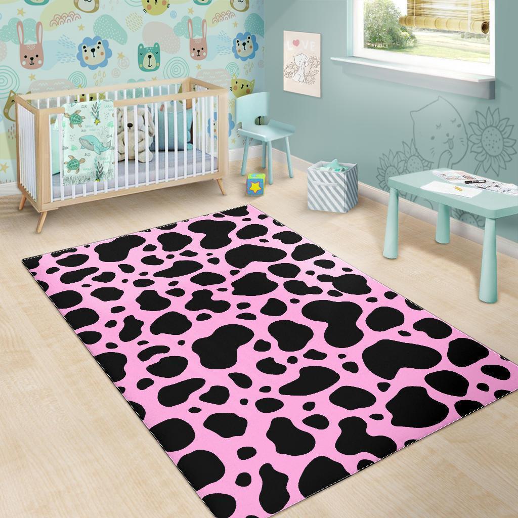 Black And Pink Cow Print Area Rug