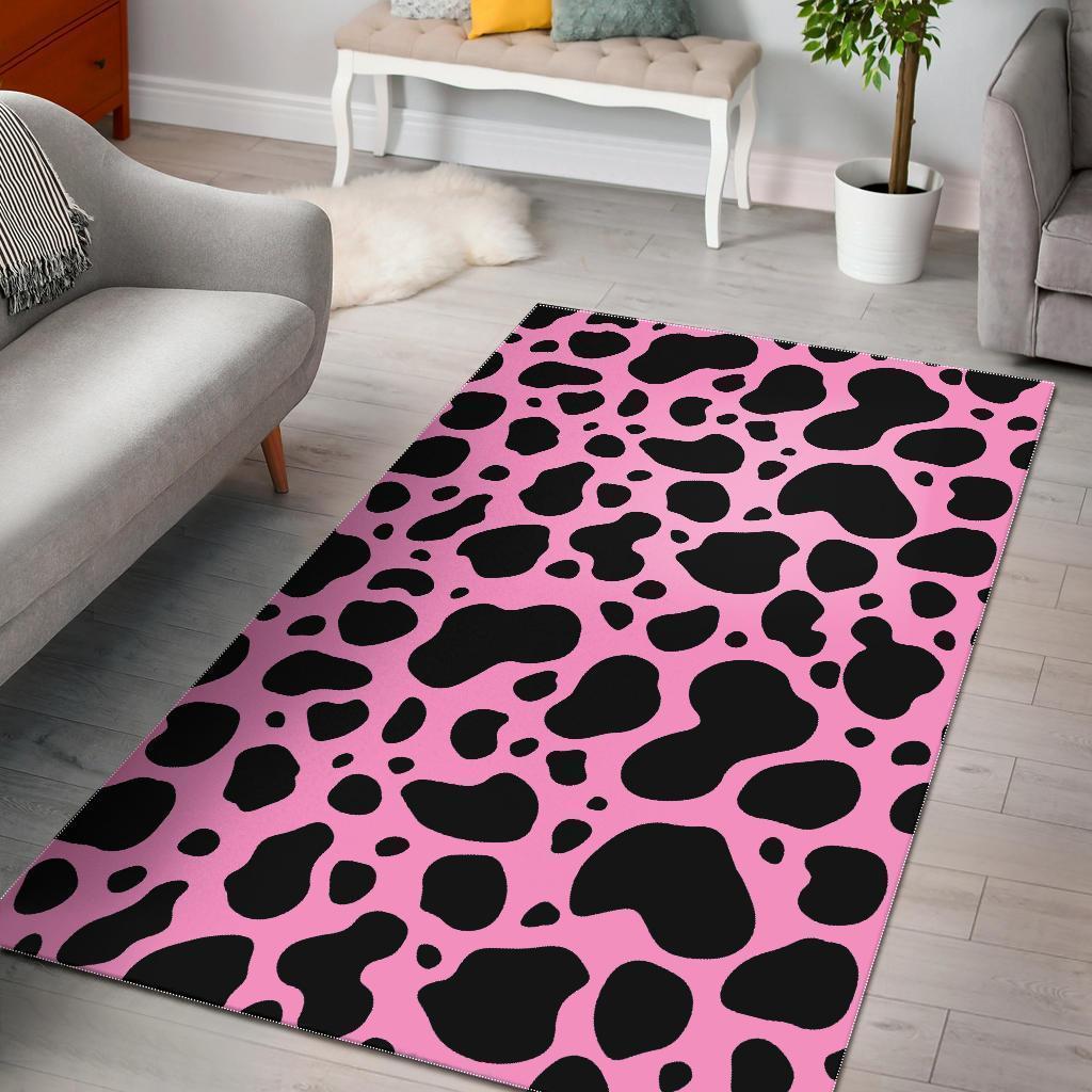 Black And Pink Cow Print Area Rug