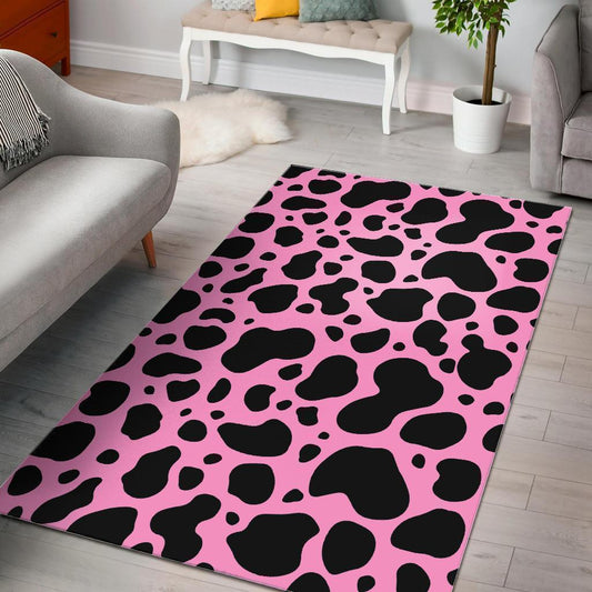 Black And Pink Cow Print Area Rug