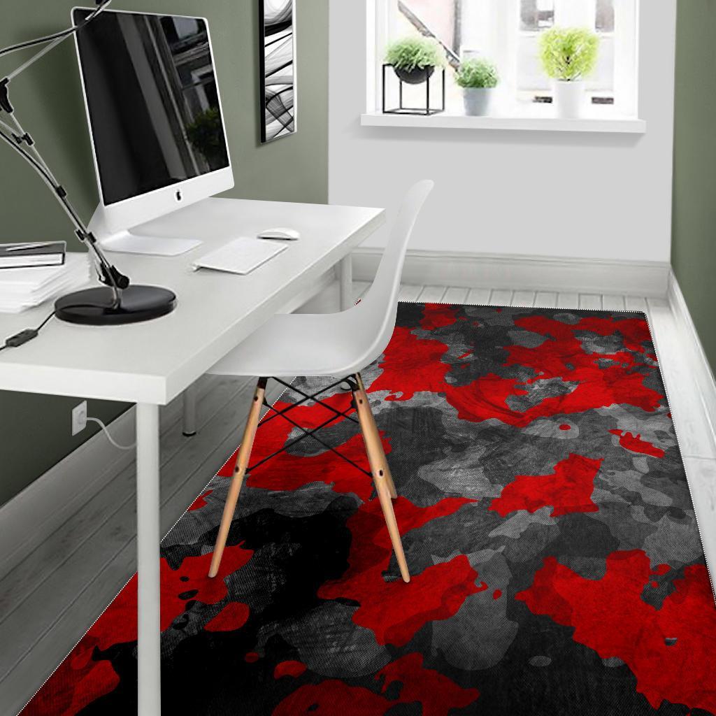 Black And Red Camouflage Print Area Rug