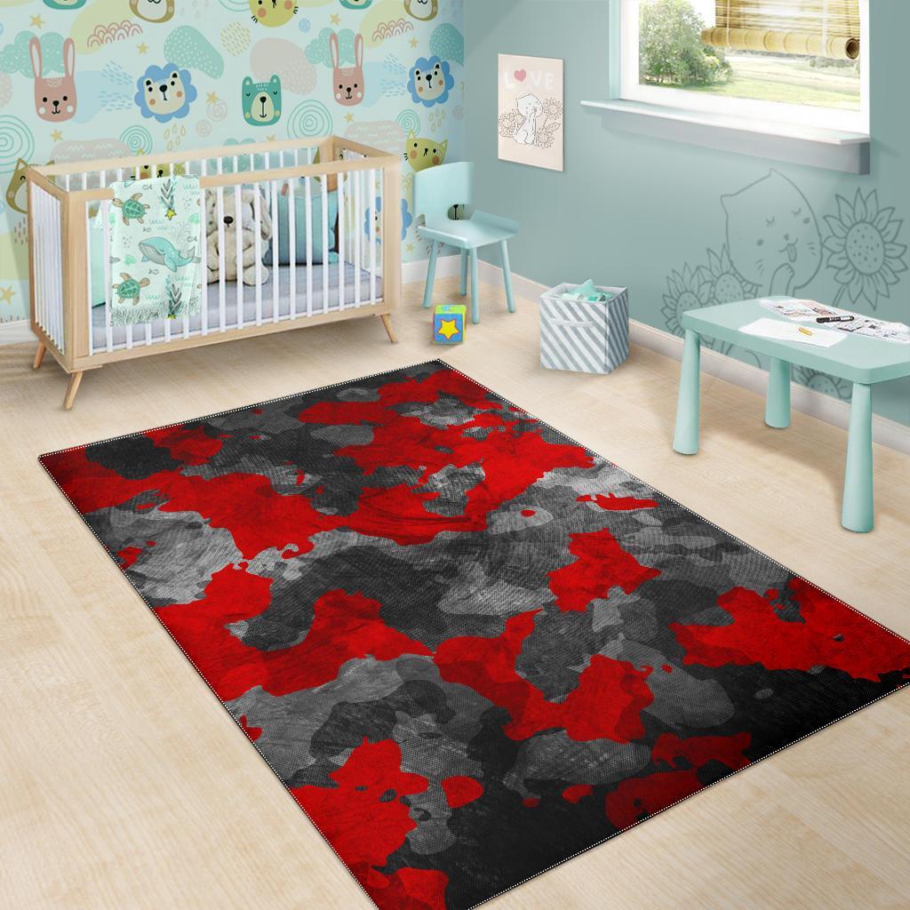 Black And Red Camouflage Print Area Rug