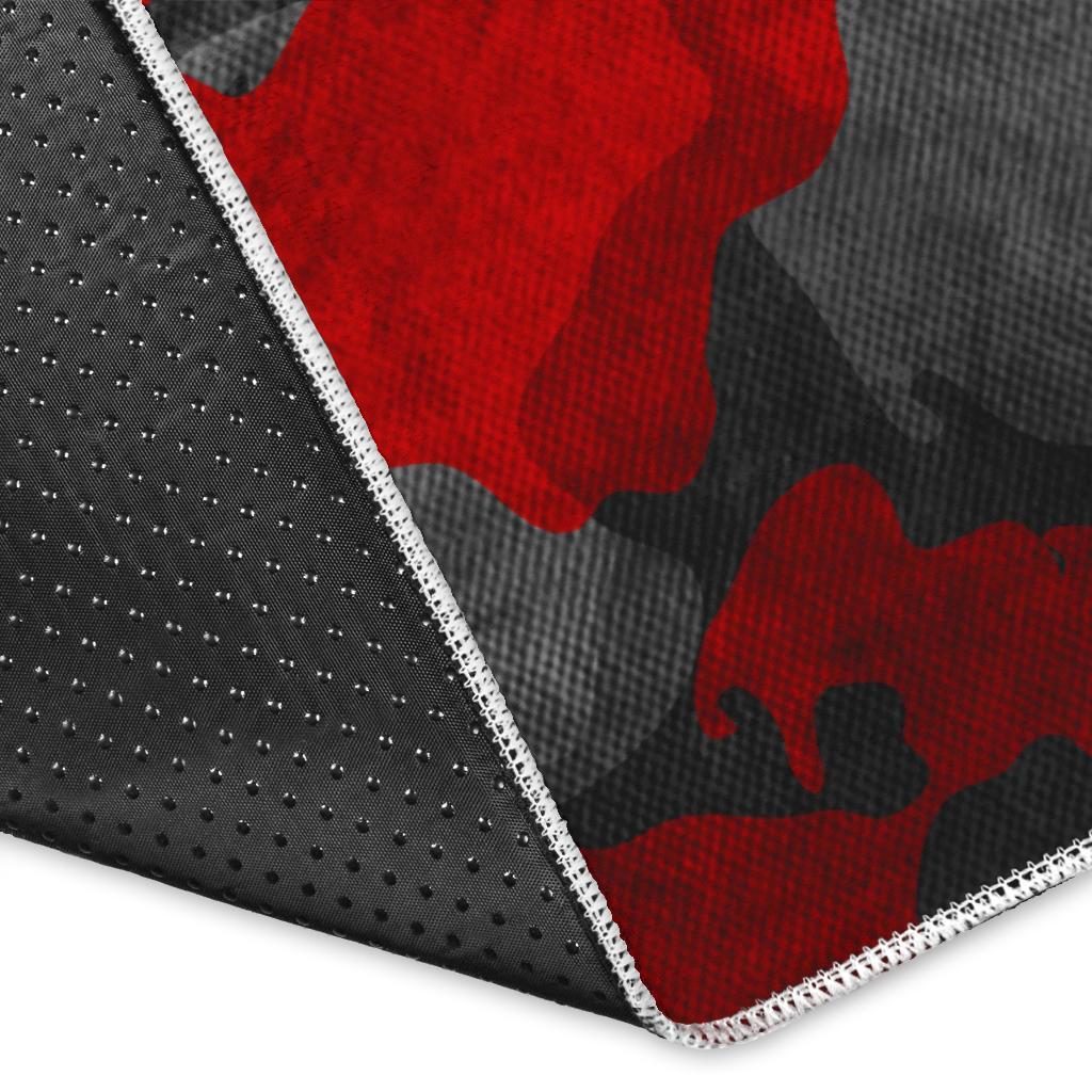Black And Red Camouflage Print Area Rug