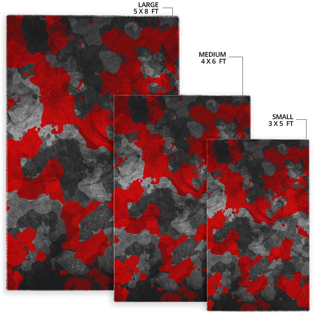 Black And Red Camouflage Print Area Rug