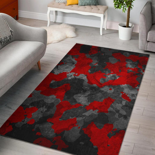 Black And Red Camouflage Print Area Rug