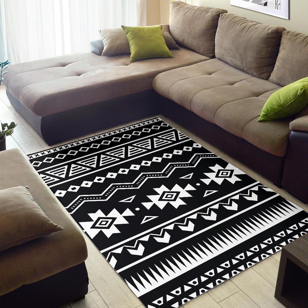 Black And White Aztec Pattern Print Area Rug