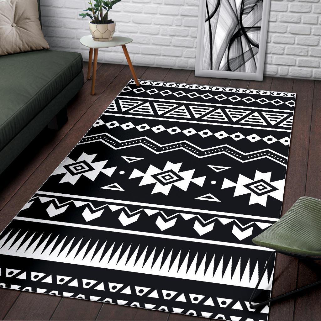 Black And White Aztec Pattern Print Area Rug
