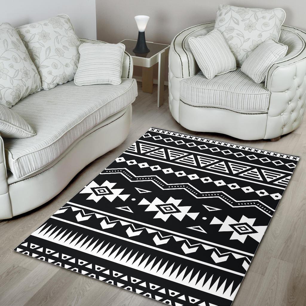 Black And White Aztec Pattern Print Area Rug
