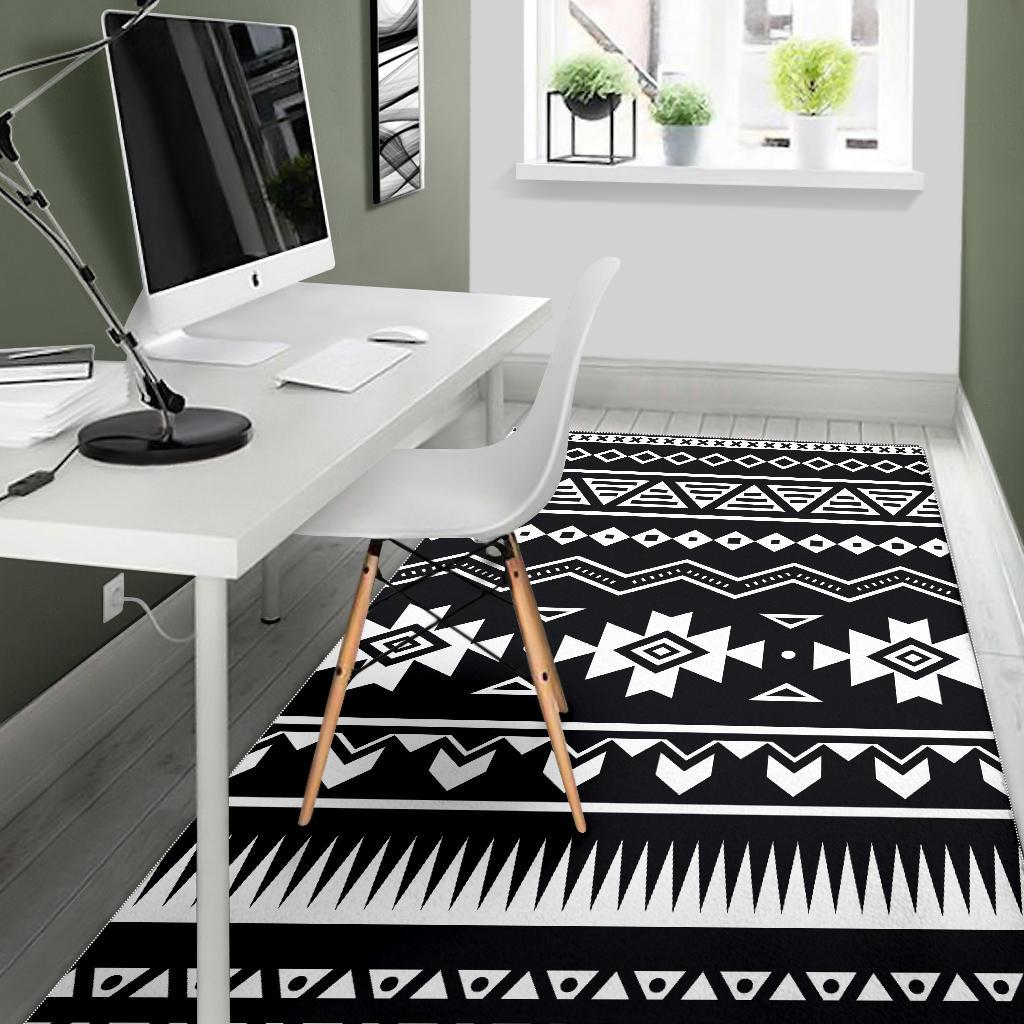Black And White Aztec Pattern Print Area Rug