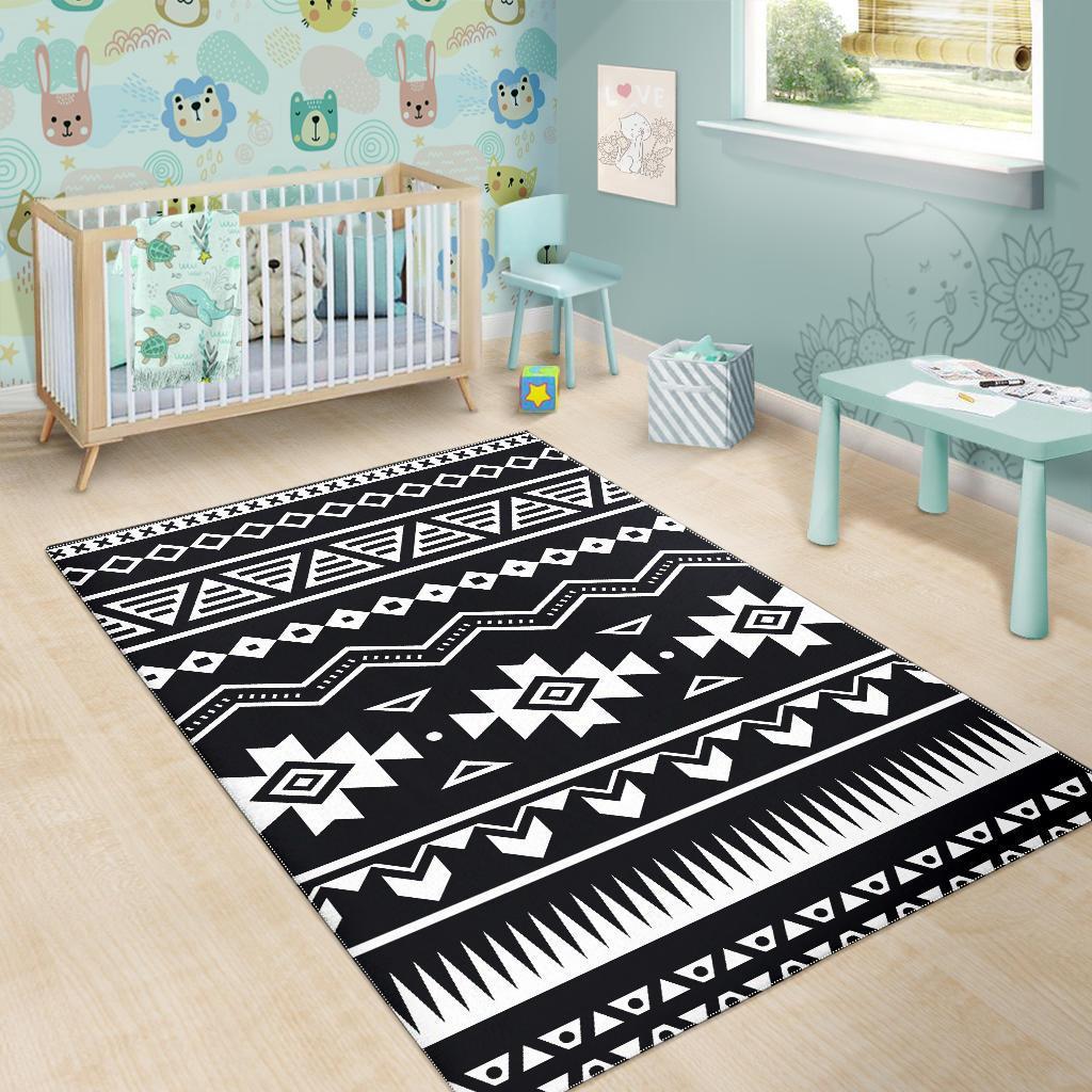 Black And White Aztec Pattern Print Area Rug
