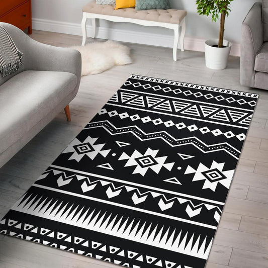 Black And White Aztec Pattern Print Area Rug
