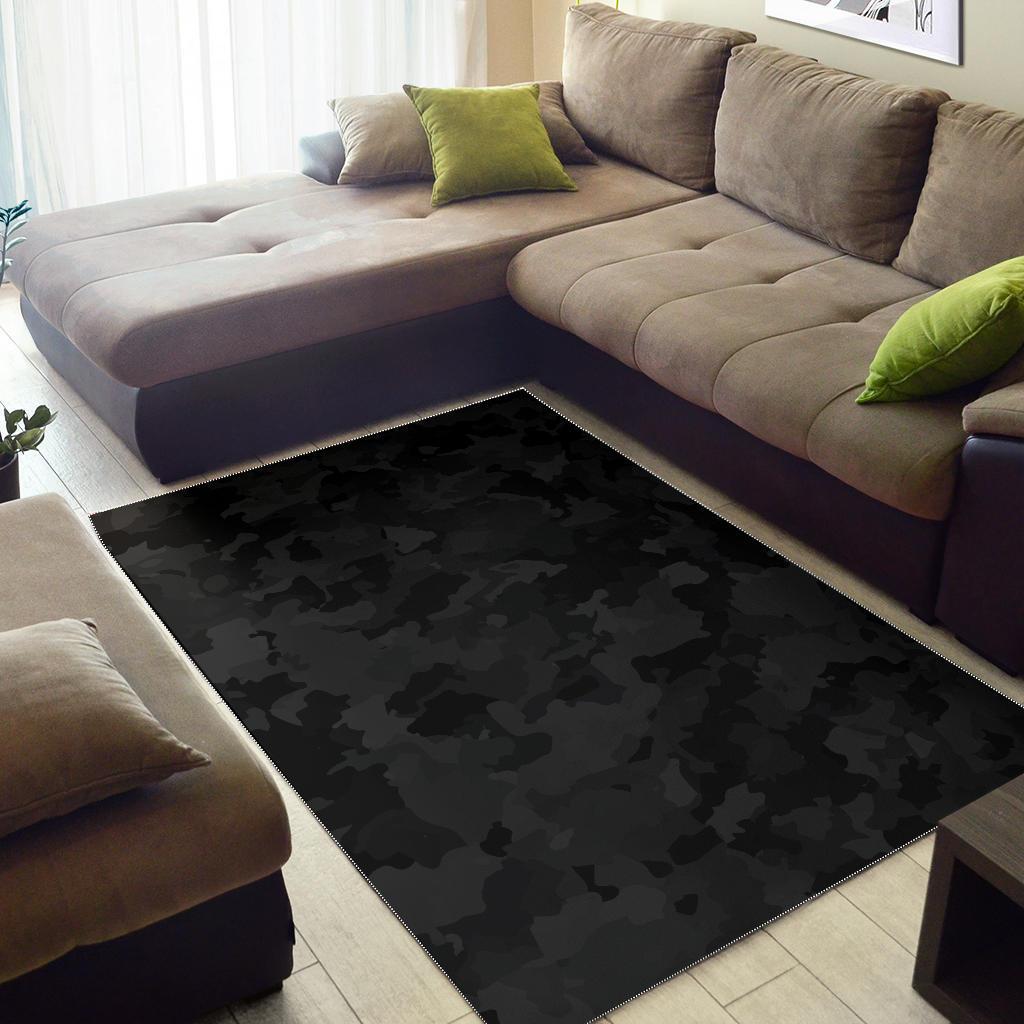 Black Camouflage Print Area Rug