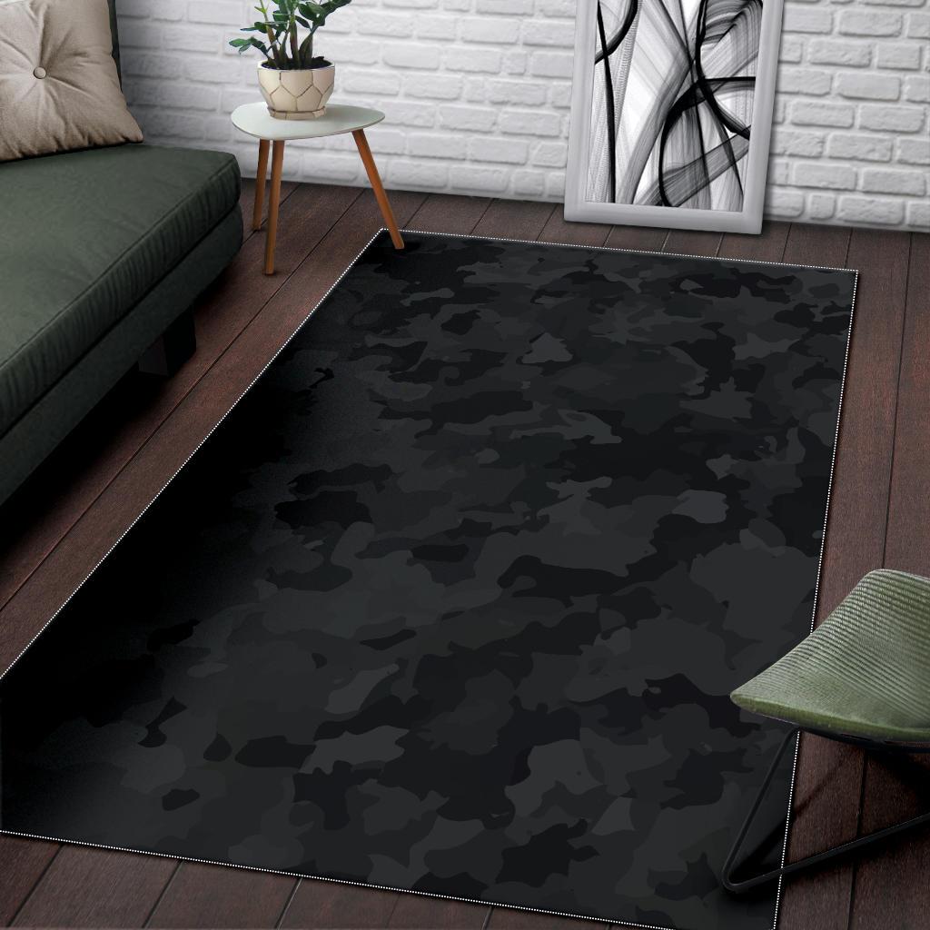 Black Camouflage Print Area Rug