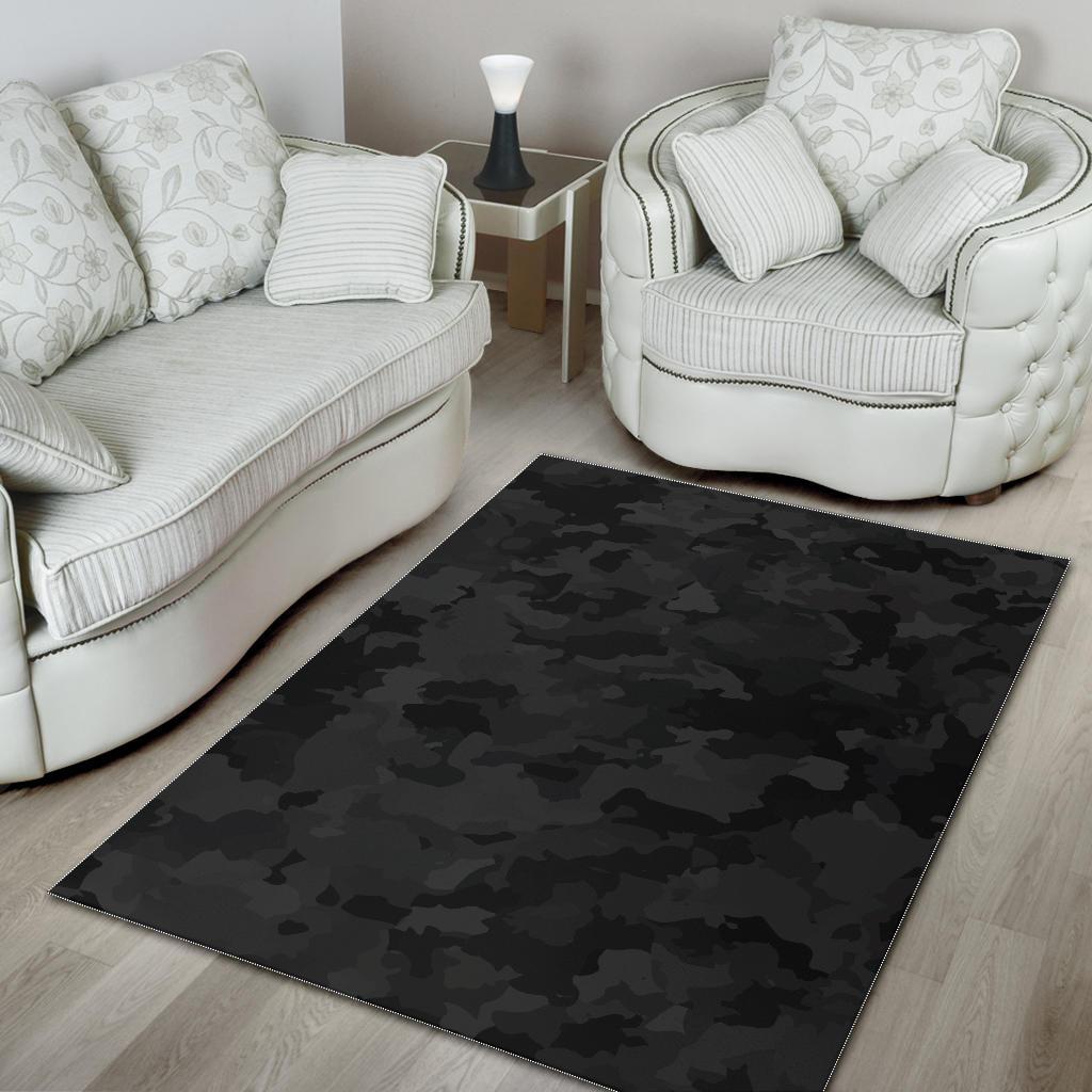 Black Camouflage Print Area Rug