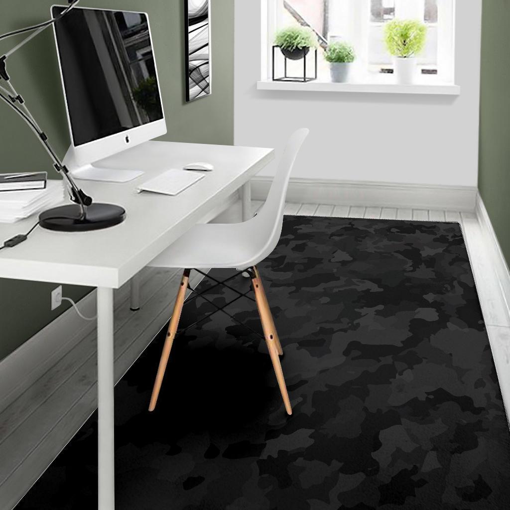 Black Camouflage Print Area Rug
