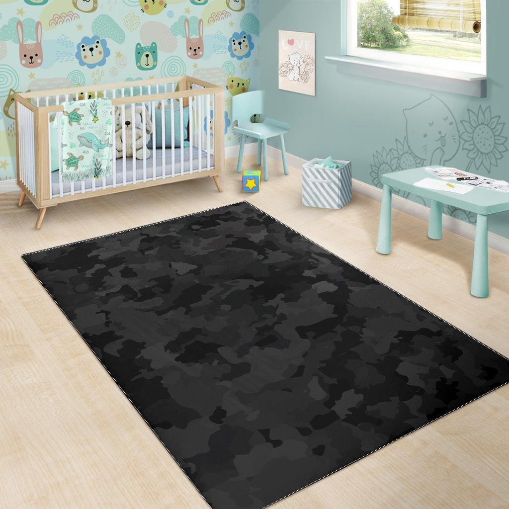 Black Camouflage Print Area Rug