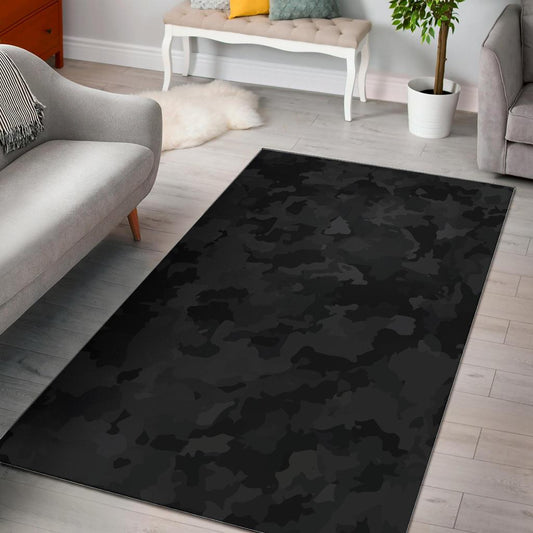 Black Camouflage Print Area Rug