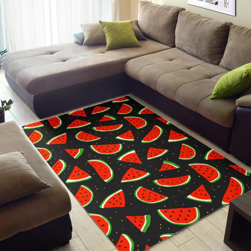 Black Cute Watermelon Pattern Print Area Rug