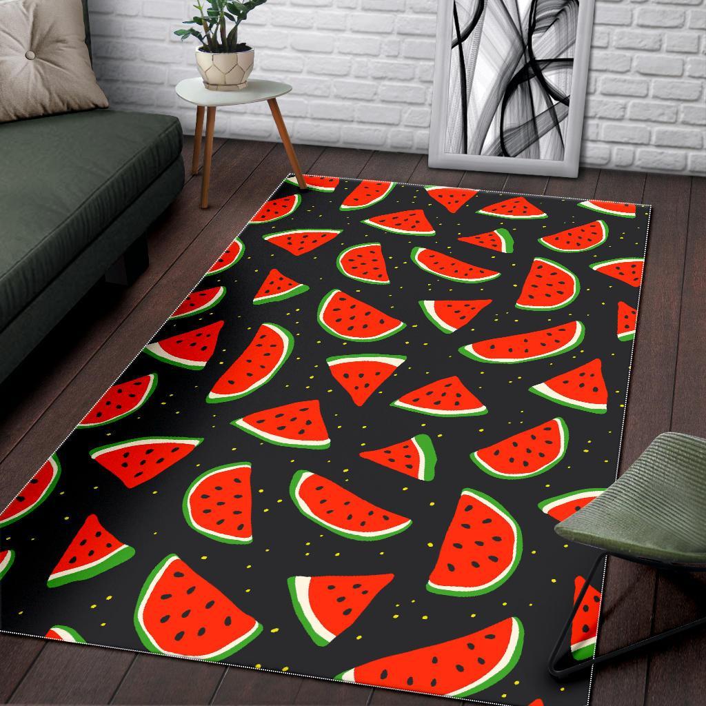 Black Cute Watermelon Pattern Print Area Rug