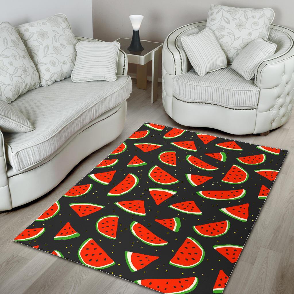 Black Cute Watermelon Pattern Print Area Rug